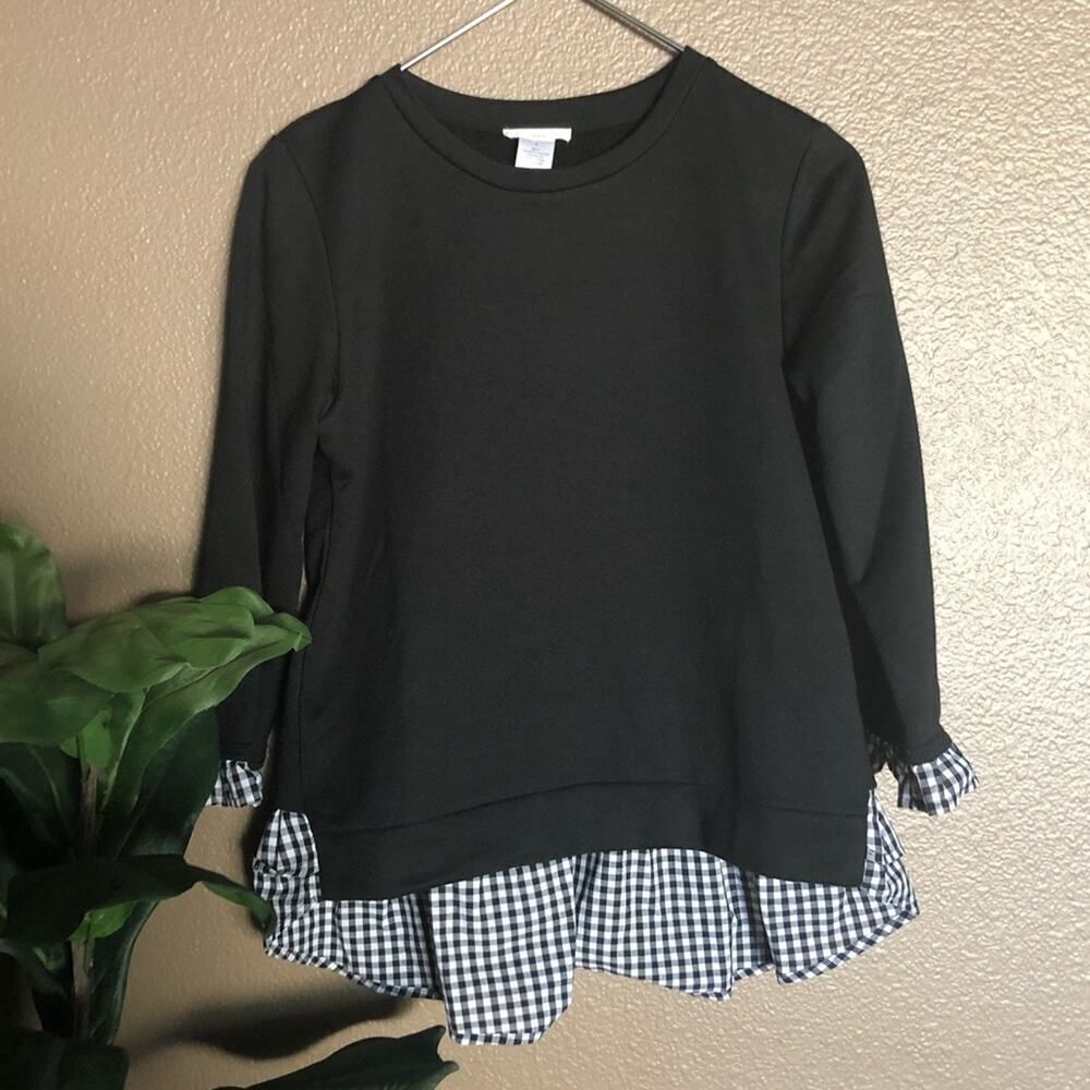 inTu | Long Sleeve w/ Gingham Print Trim